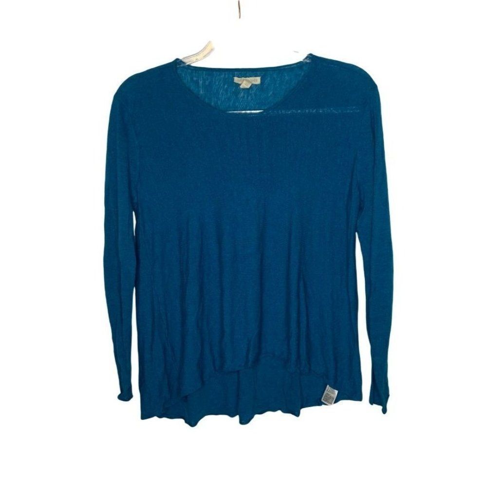 Eileen Fisher Women's Blue Organic Linen Jersey Knit Tunic Top Long Sleeve Sz XS